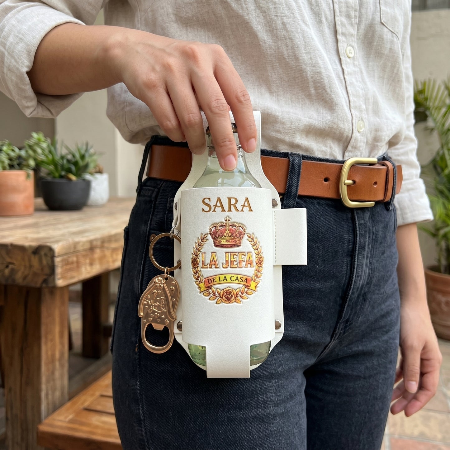 Personalized "El Jefe & La Jefa" Leather Drink Holster