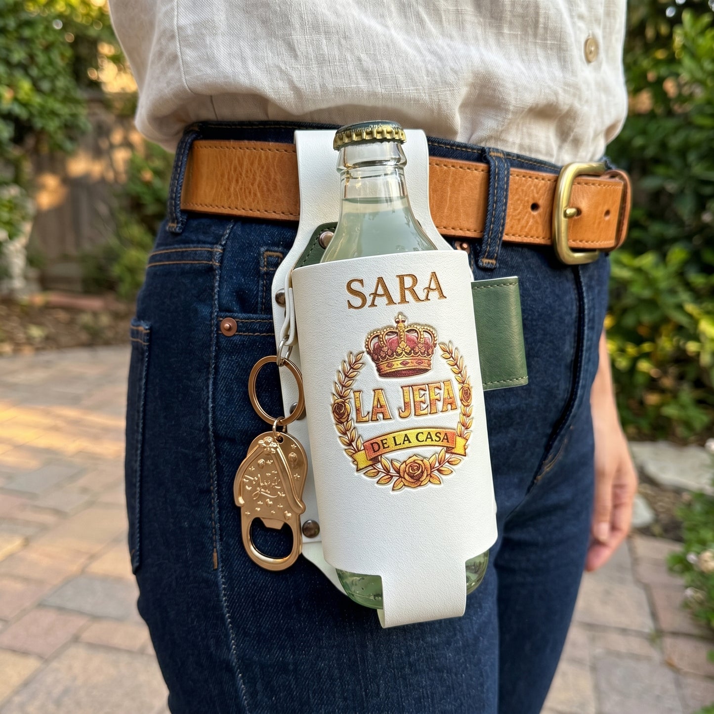 Personalized "El Jefe & La Jefa" Leather Drink Holster