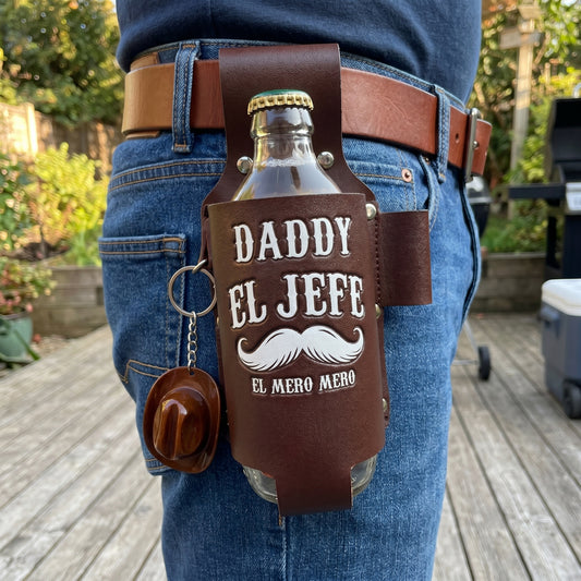 Personalized "El Jefe & La Jefa" Leather Drink Holster