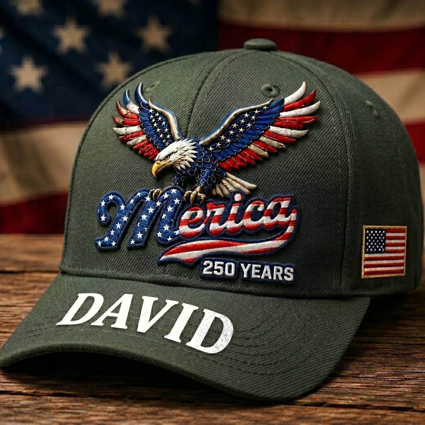 Personalized 'Merica 250 Years Patriotic Eagle Cap