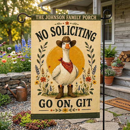 Personalized "Go On, Git" Cowboy Goose Garden Flag