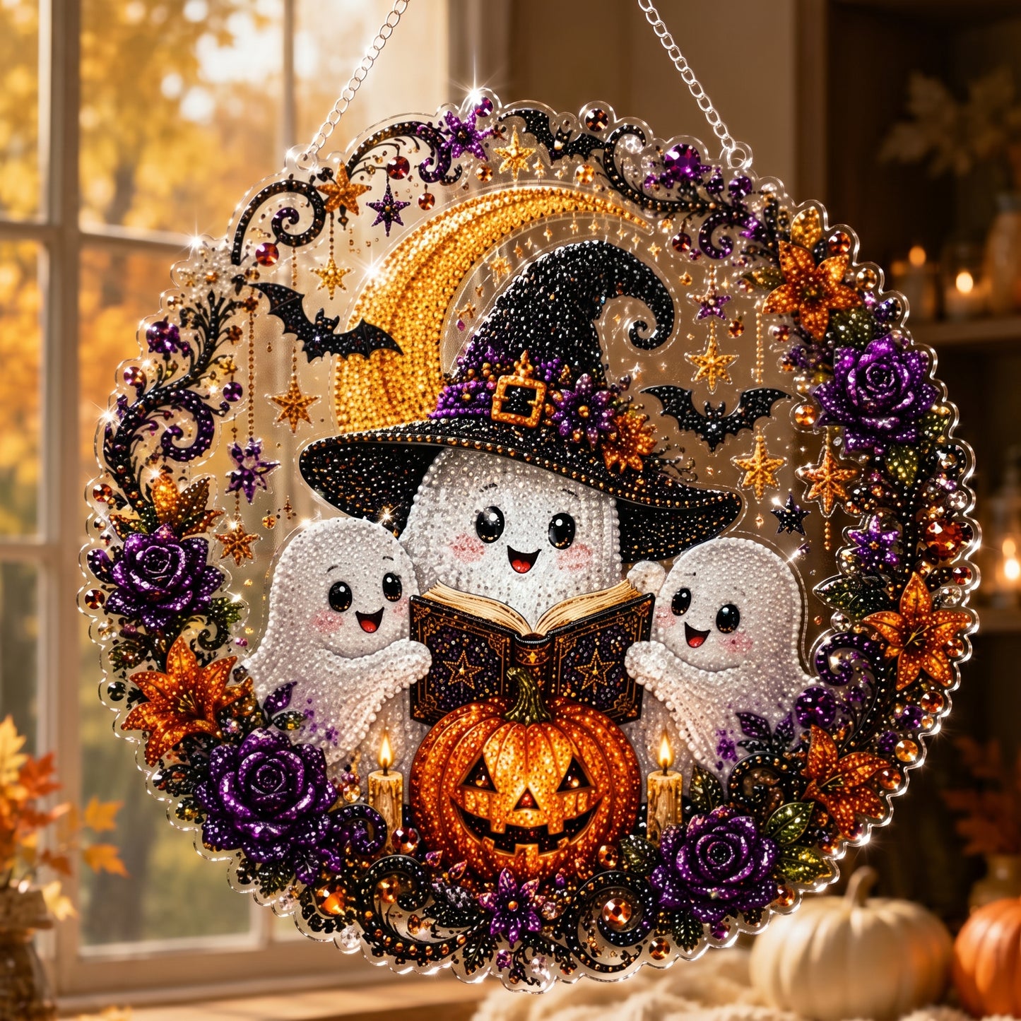 🐈🎃Halloween Black Cat Moon Diamond Art Hanging Ornament – DIY Sparkling Décor Kit