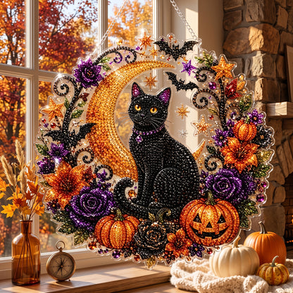 🐈🎃Halloween Black Cat Moon Diamond Art Hanging Ornament – DIY Sparkling Décor Kit