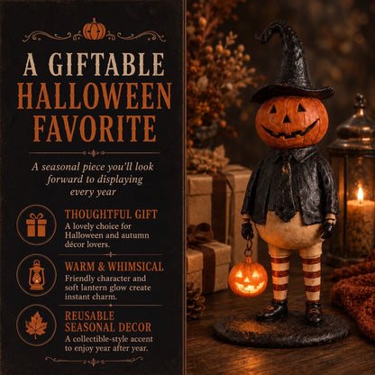 🎃✨Summerween Sale 60% OFF - Pumpkin Witch Lantern Figurine – Spooky Whimsy Halloween Home Decor