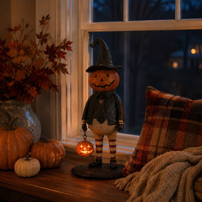 🎃✨Summerween Sale 60% OFF - Pumpkin Witch Lantern Figurine – Spooky Whimsy Halloween Home Decor