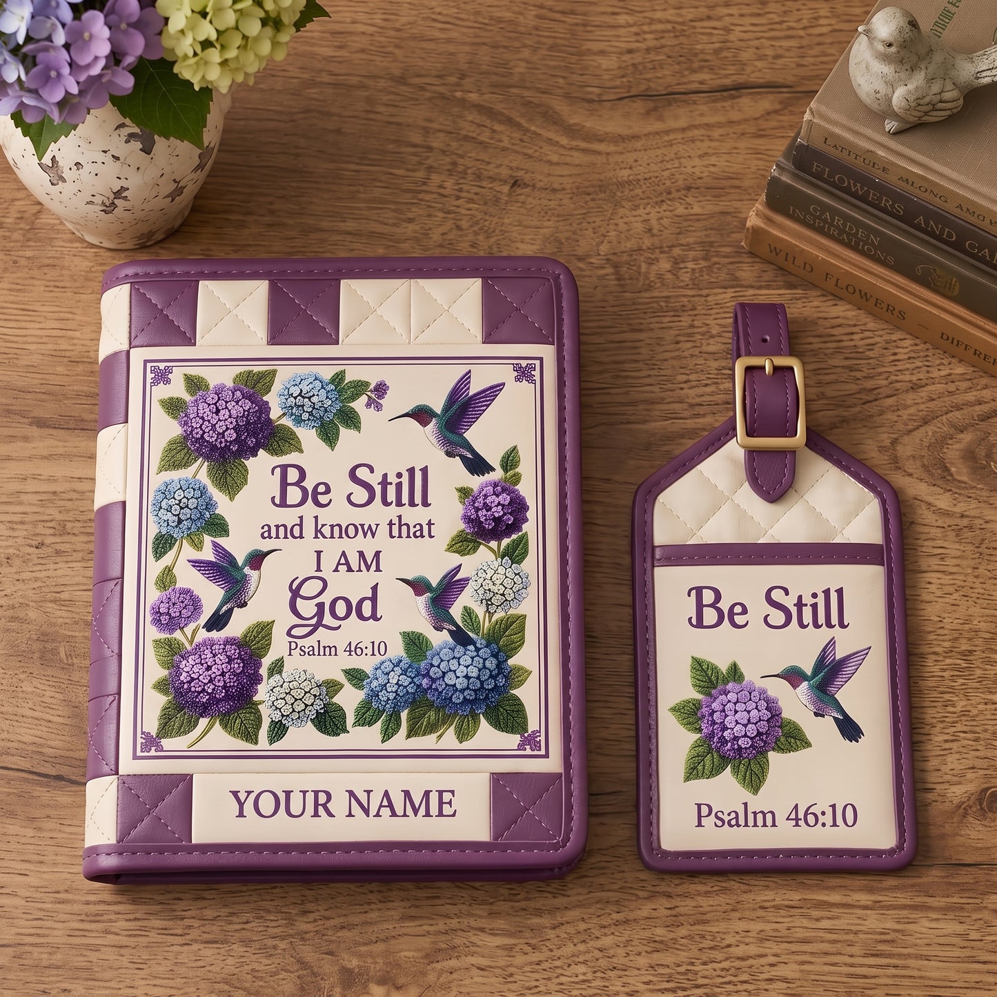 🕊️Personalized Hummingbird Faith Passport Cover & Luggage Tag Gift Set