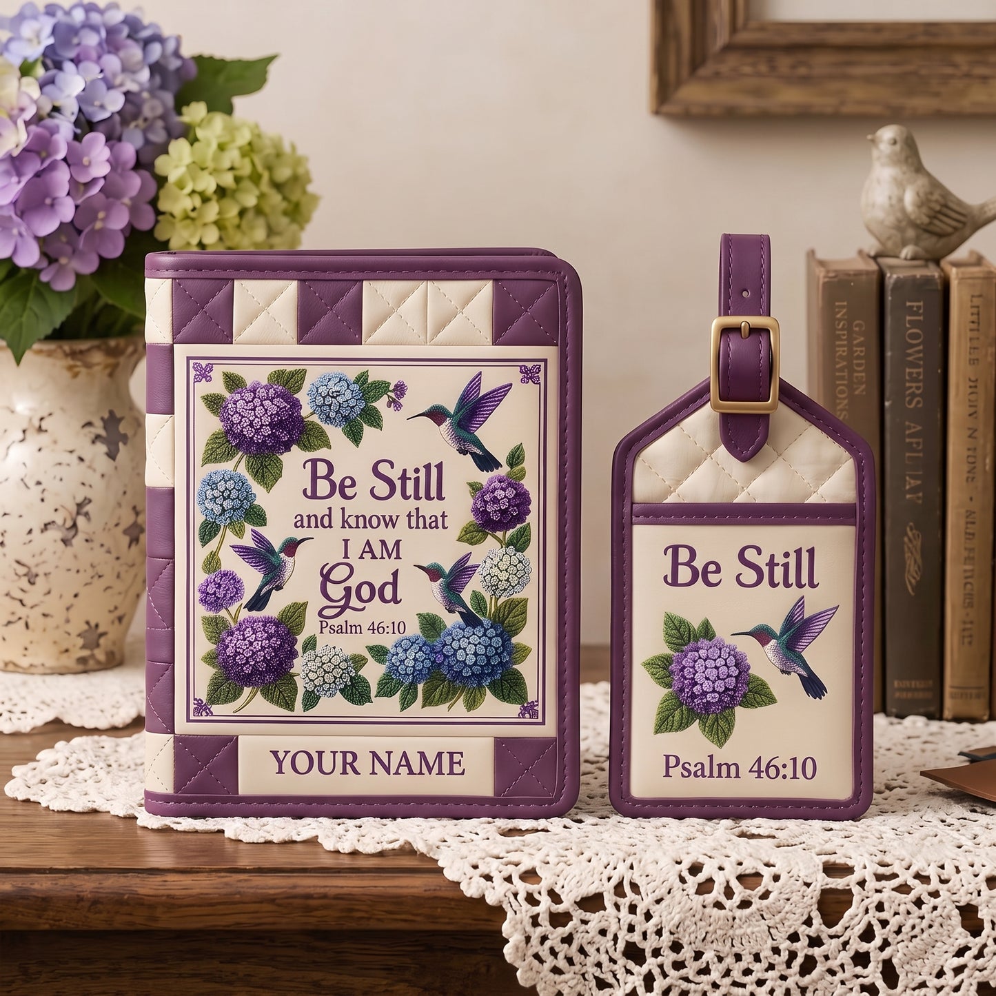 🕊️Personalized Hummingbird Faith Passport Cover & Luggage Tag Gift Set