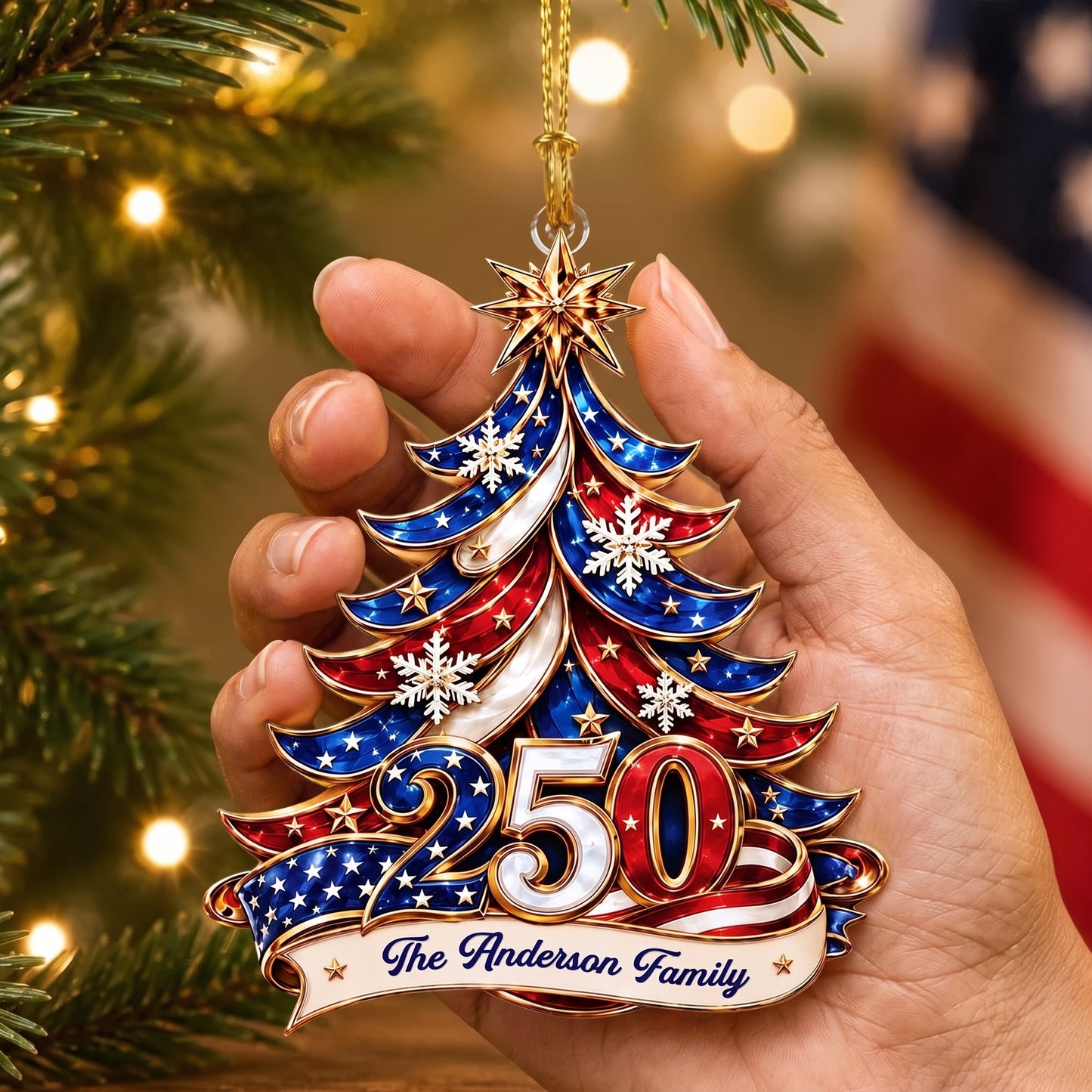 ✨ Personalized 250th America Christmas Ornament
