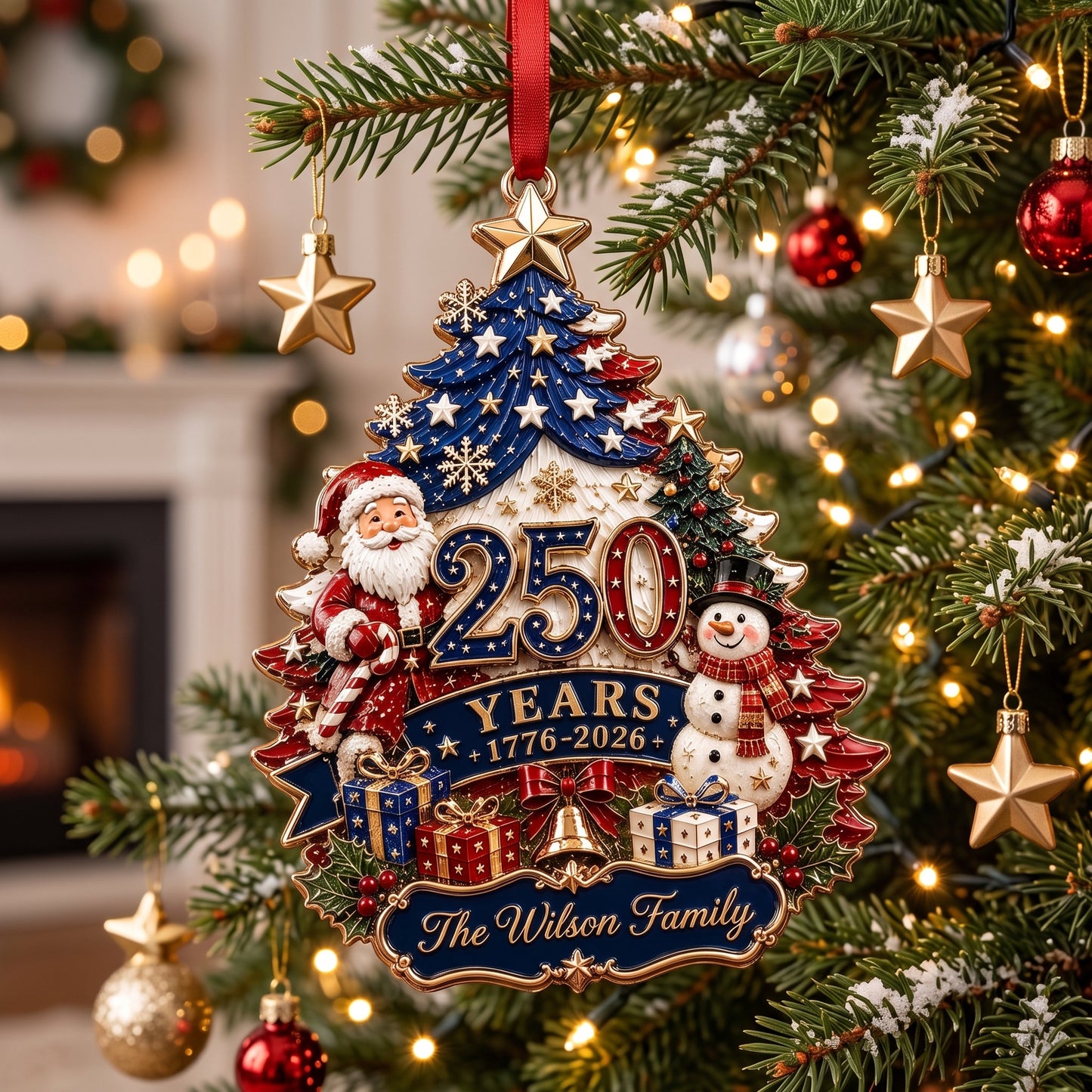 Personalized USA 250 Years Patriotic Christmas Ornament