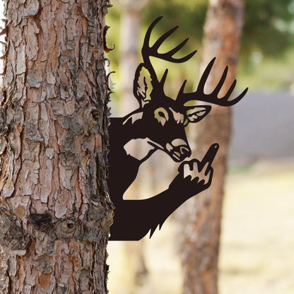 Naughty Animal Middle Finger Metal Sign – Outdoor Tree Yard Art, Novelty Garden Decoration for Home & Lawn Decor