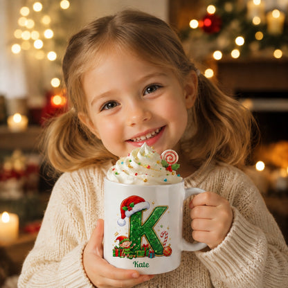 ☕Personalized Christmas Initial Mug – Custom Name Ceramic Coffee Cup (A-Z)