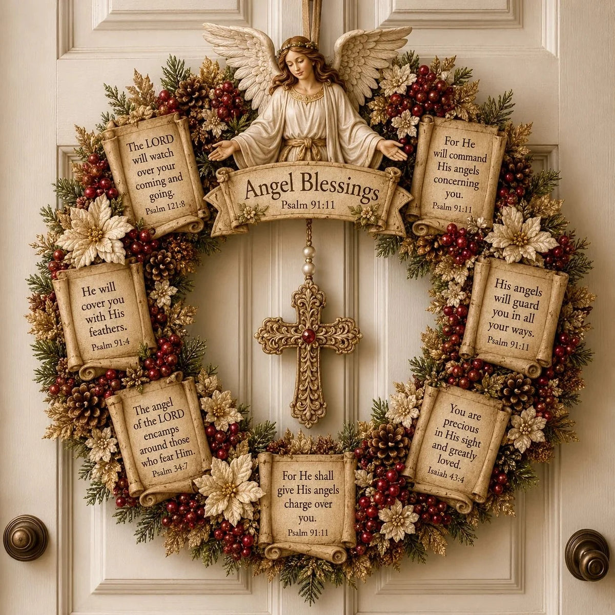 🕊️ Christian Scripture Christmas Wreath – Faith-Inspired Holiday Wall & Door Decor