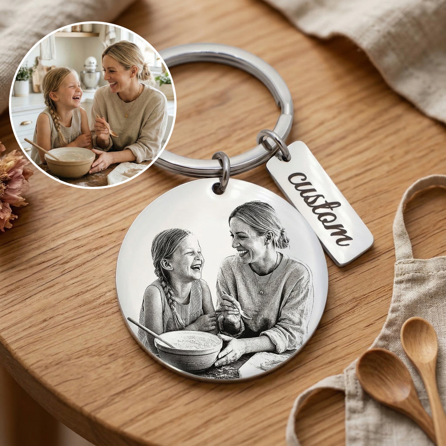 🔑Personalized Photo Engraved Stainless Steel Keyring