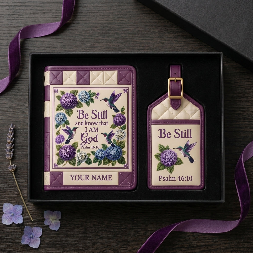 🕊️Personalized Hummingbird Faith Passport Cover & Luggage Tag Gift Set