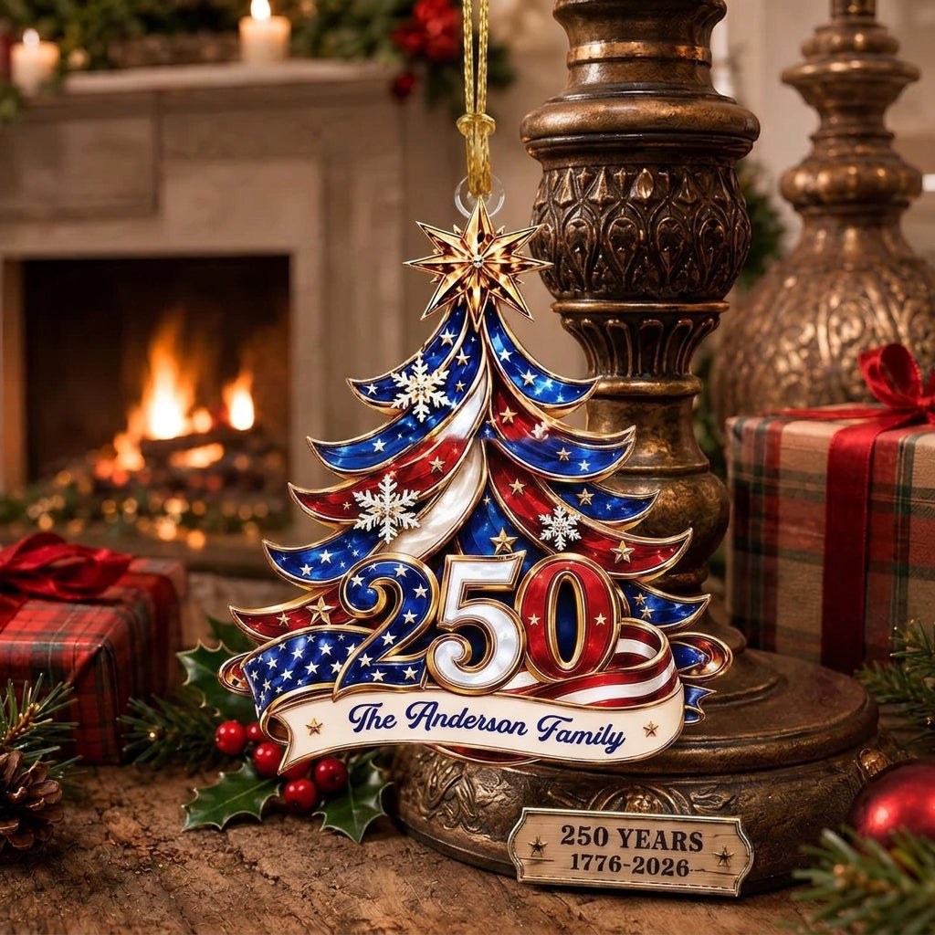 ✨ Personalized 250th America Christmas Ornament