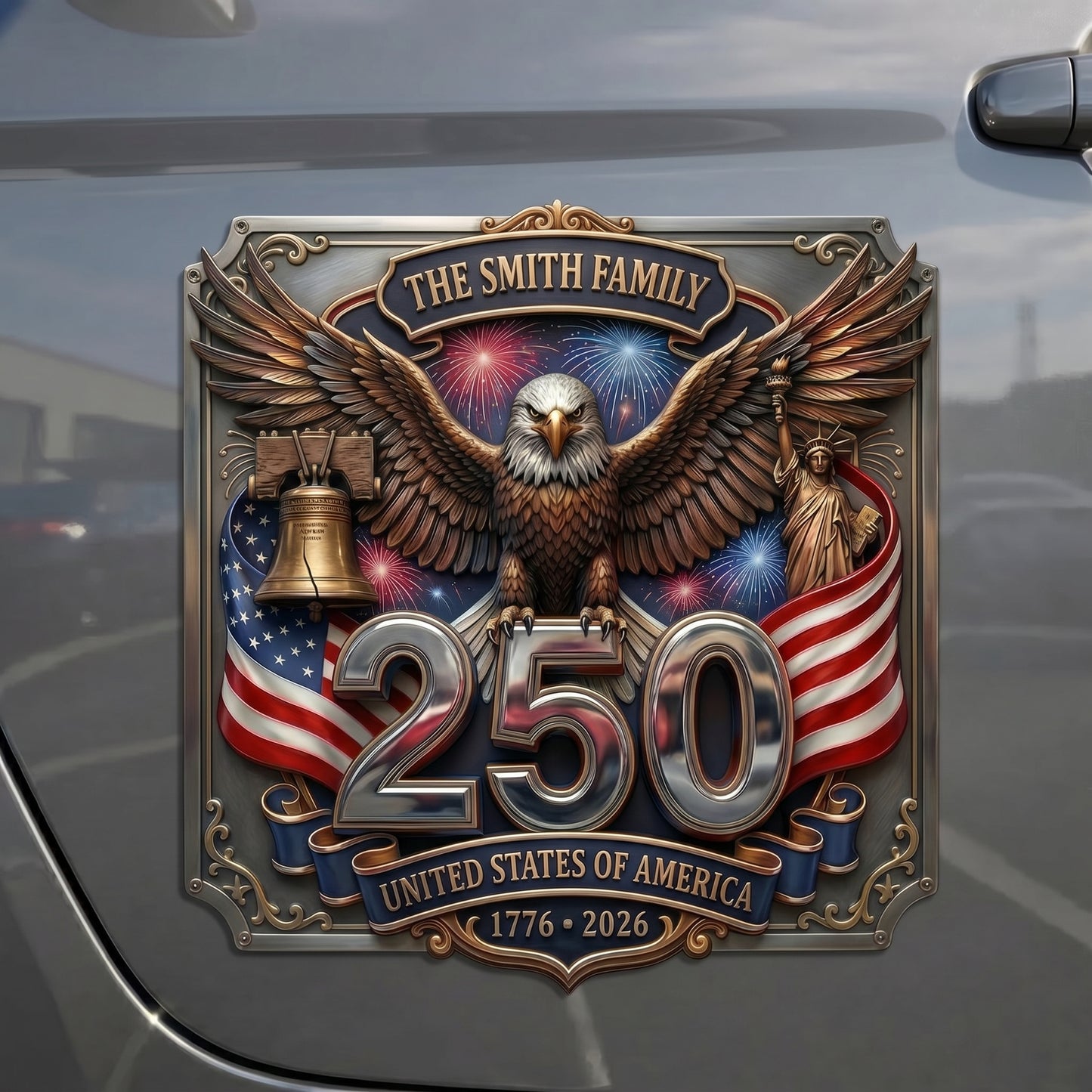 Personalized USA 250th Anniversary Family Magnetic Car Emblem