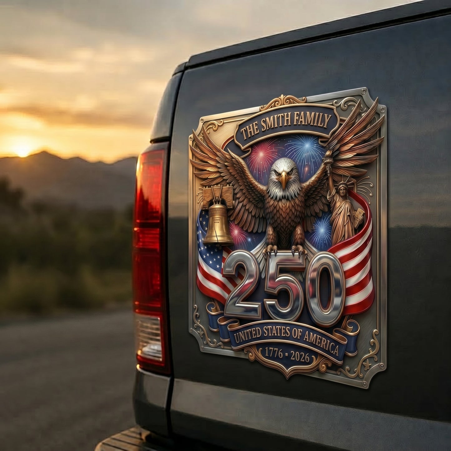 Personalized USA 250th Anniversary Family Magnetic Car Emblem