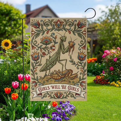 Attitude Revealed Garden Flag: "Girls Will Be Girls" Vintage Art Flag