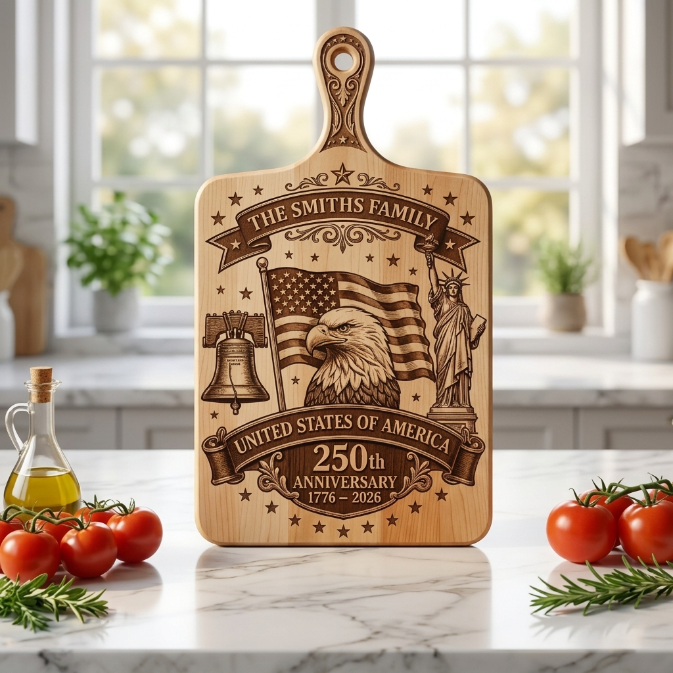 🧀 Custom Patriotic Family Engraved Wood Charcuterie Board