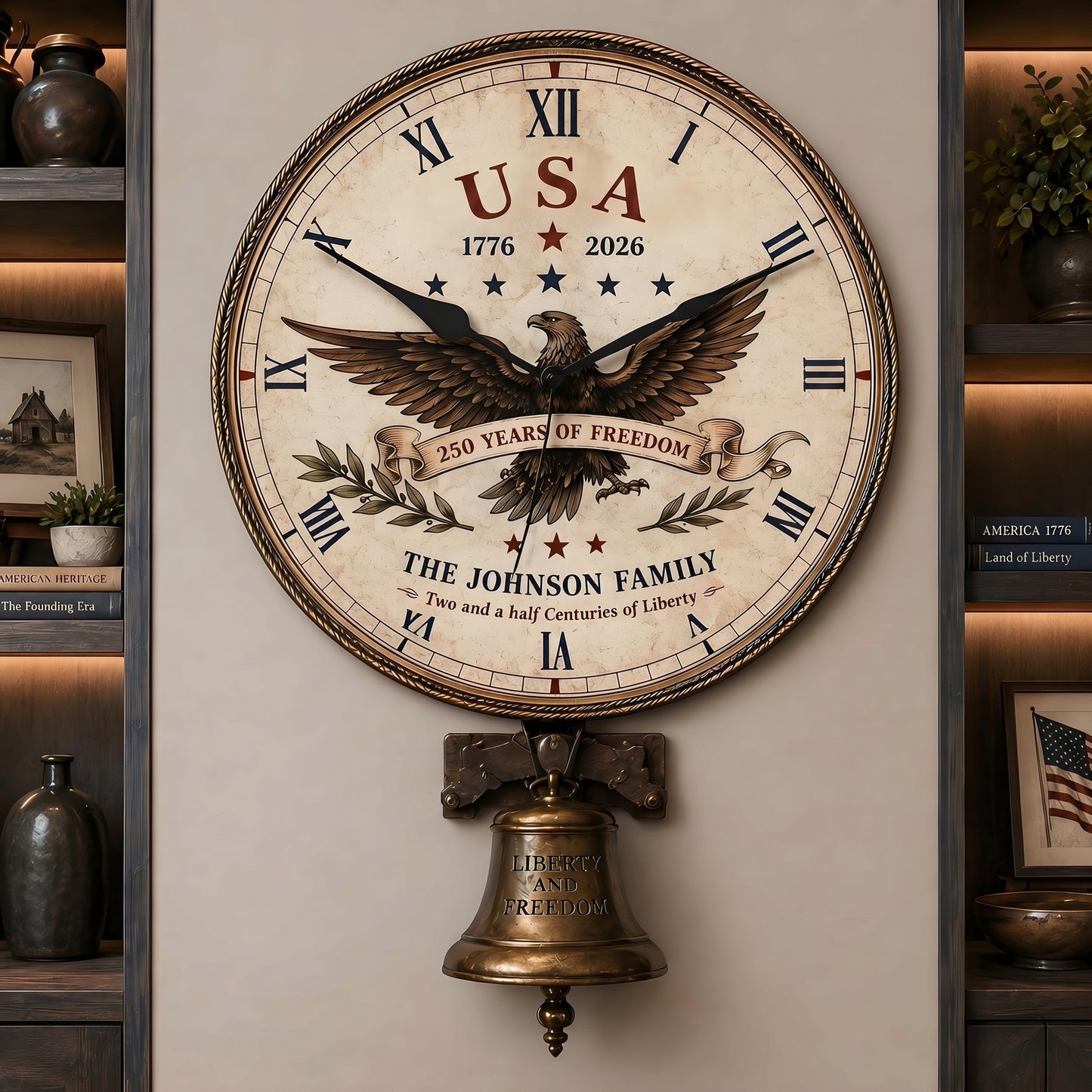 Personalized USA 250th Anniversary Eagle Wall Clock – Celebrate 250 Years of Freedom