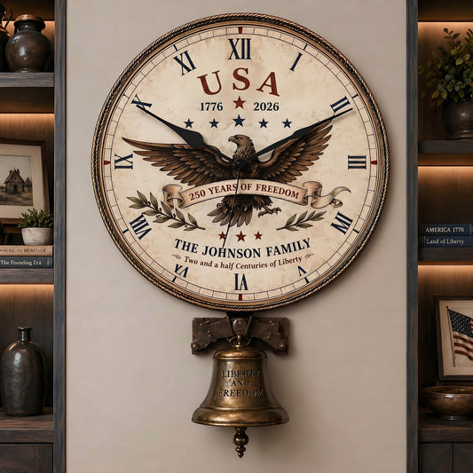 Personalized USA 250th Anniversary Eagle Wall Clock – Celebrate 250 Years of Freedom