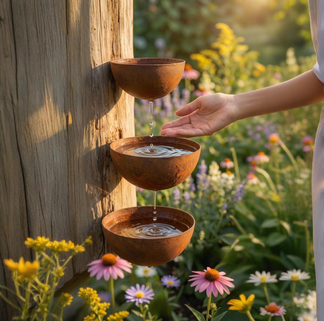 Set of 3 Metal Rain Catcher-Metal Bird Bath Pollinator