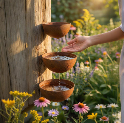 Set of 3 Metal Rain Catcher-Metal Bird Bath Pollinator