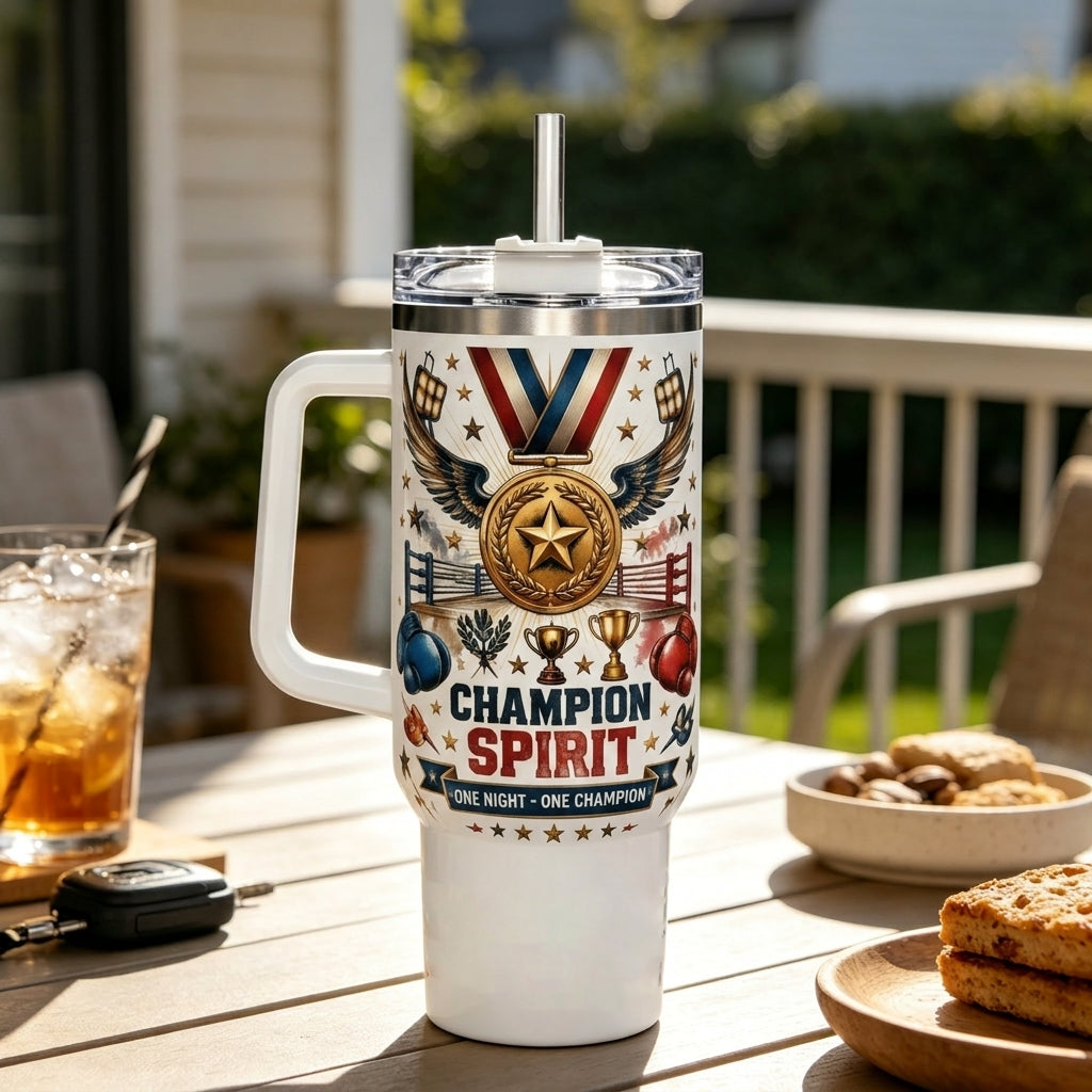 🥊 "Fight Night / Champion Spirit" Boxing Tumbler-40oz Heavyweight Spirit with Handle & Straw