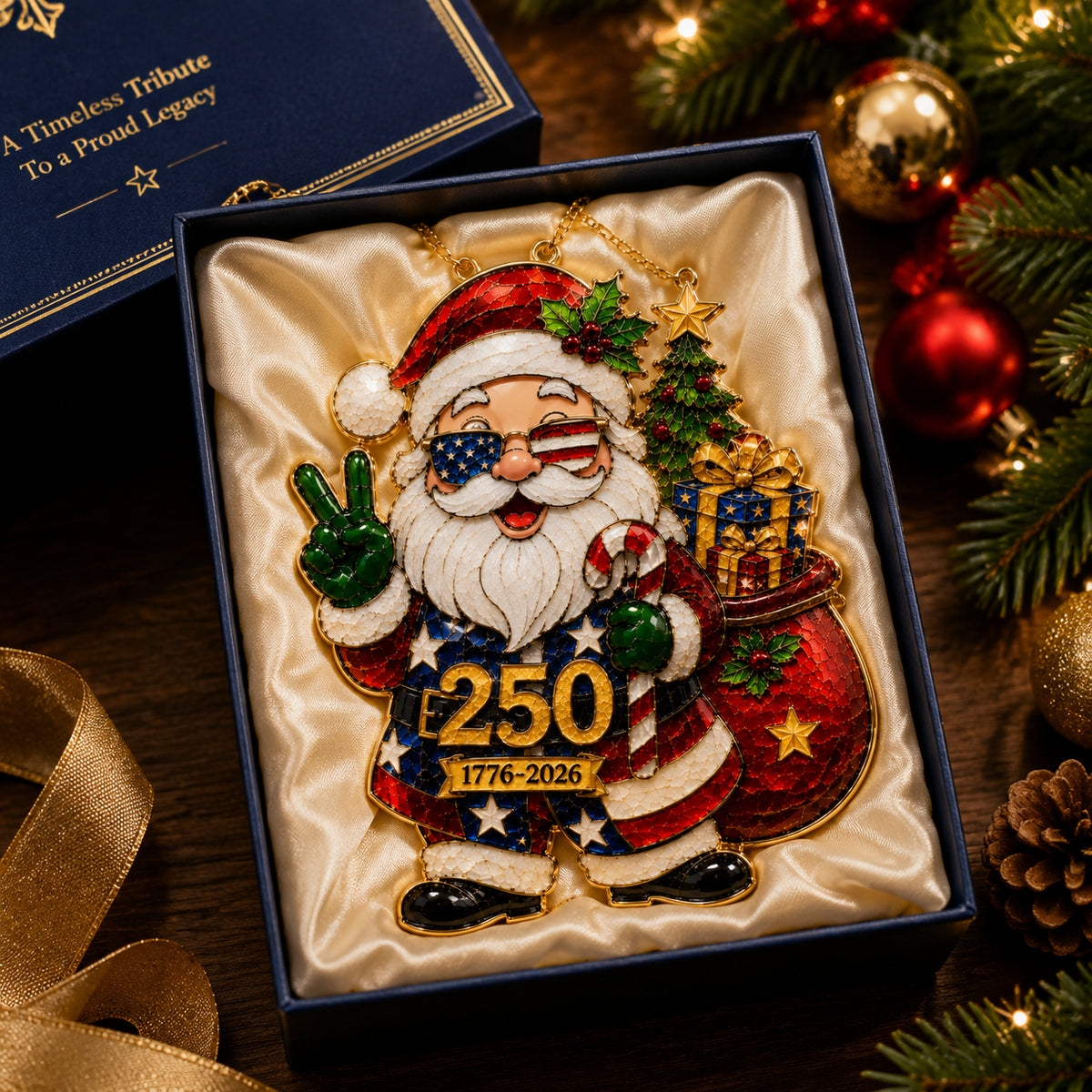 🇺🇸 Patriotic Santa 250th Anniversary Ornament (1776–2026)