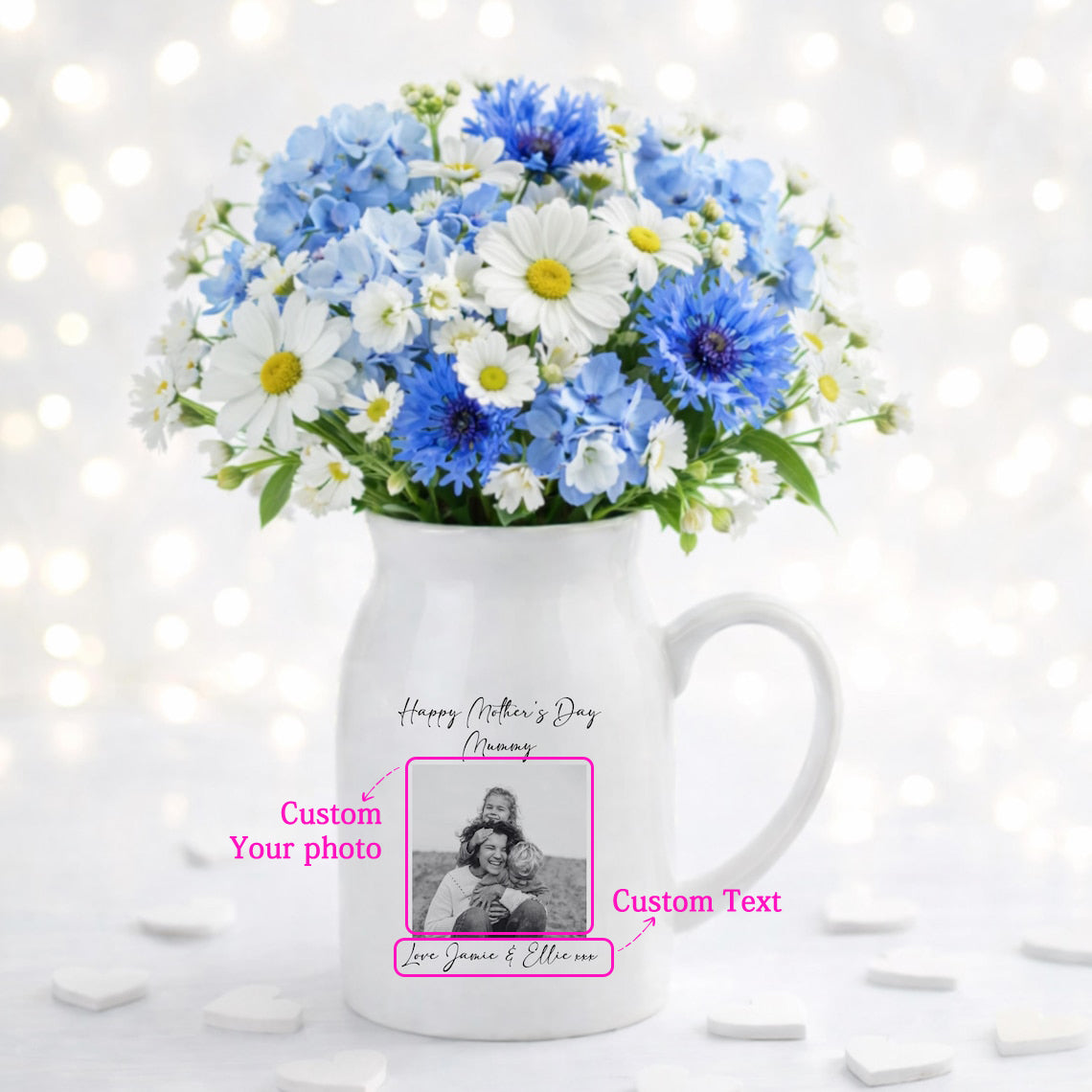 Personalized Mother’s Day Ceramic Pitcher Vase – Custom Photo & Message