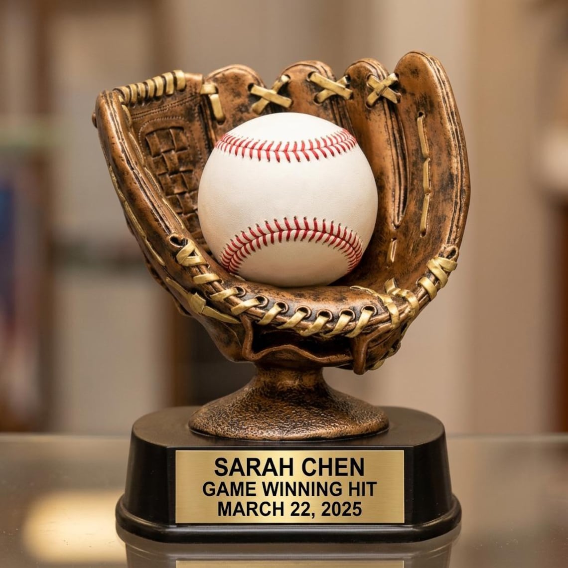 ⚾Personalized Baseball Glove Trophy – Custom Name Plate Award (Ball Not Included)