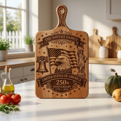 🧀 Custom Patriotic Family Engraved Wood Charcuterie Board