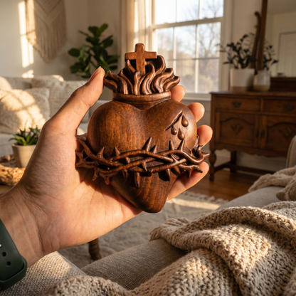 ❤️ Hand-Carved Sacred Heart of Jesus: Beech Wood Christian Wall Art