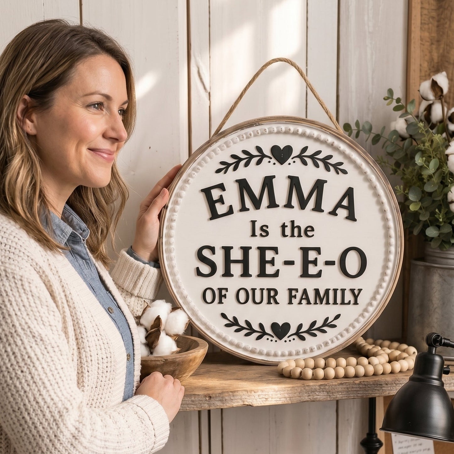 👑 Personalized Family Leadership Wooden Sign -- Gift For Her Garden Signs、Personalized Gifts for Mothers Day Gifts、SHE-E-O  Wall Art