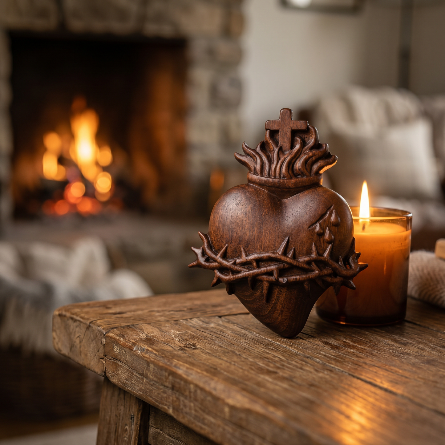 ❤️ Hand-Carved Sacred Heart of Jesus: Beech Wood Christian Wall Art