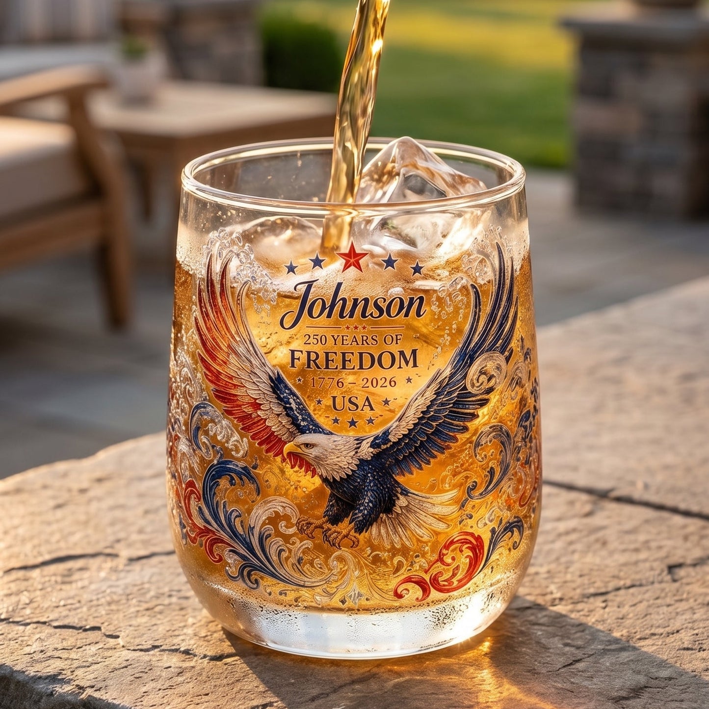 Personalized 250th Anniversary "Freedom Eagle" Stemless Glass