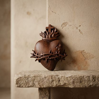 ❤️ Hand-Carved Sacred Heart of Jesus: Beech Wood Christian Wall Art