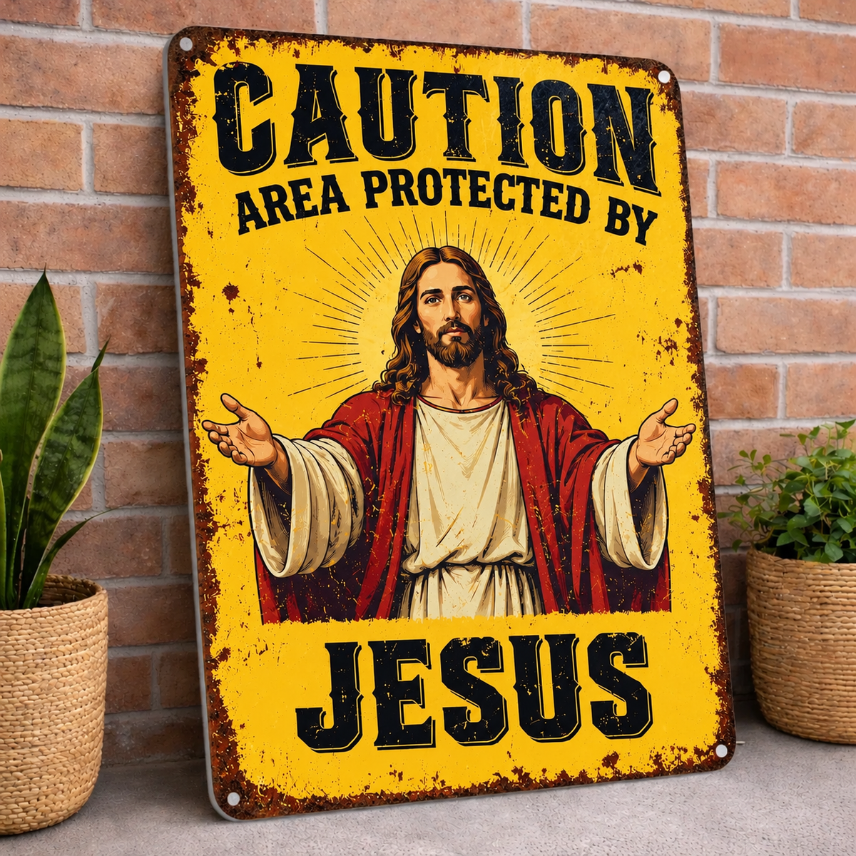 Jesus Protects This Home Vintage Metal Tin Sign