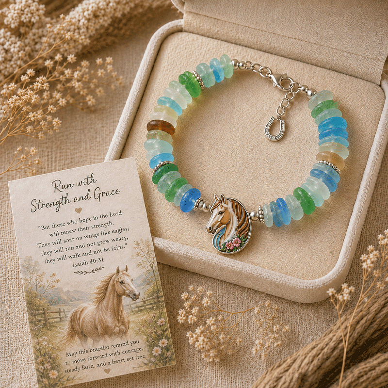 🌊🐢 Sea Glass Blessing Bracelet