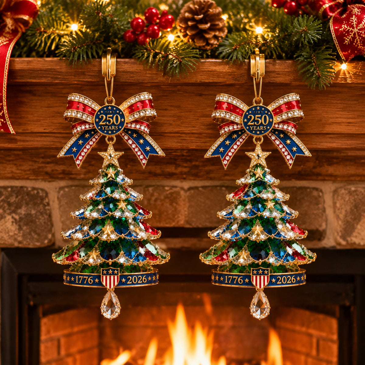 🎄250th Anniversary Jeweled Christmas Tree Ornament (1776–2026)