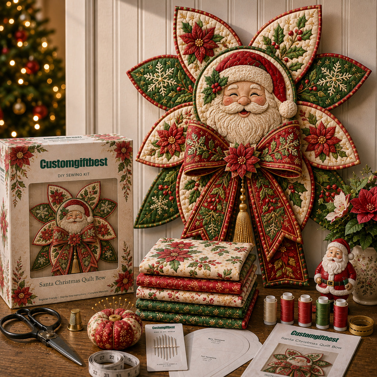 🧵Christmas Quilt Bow DIY Sewing Kit