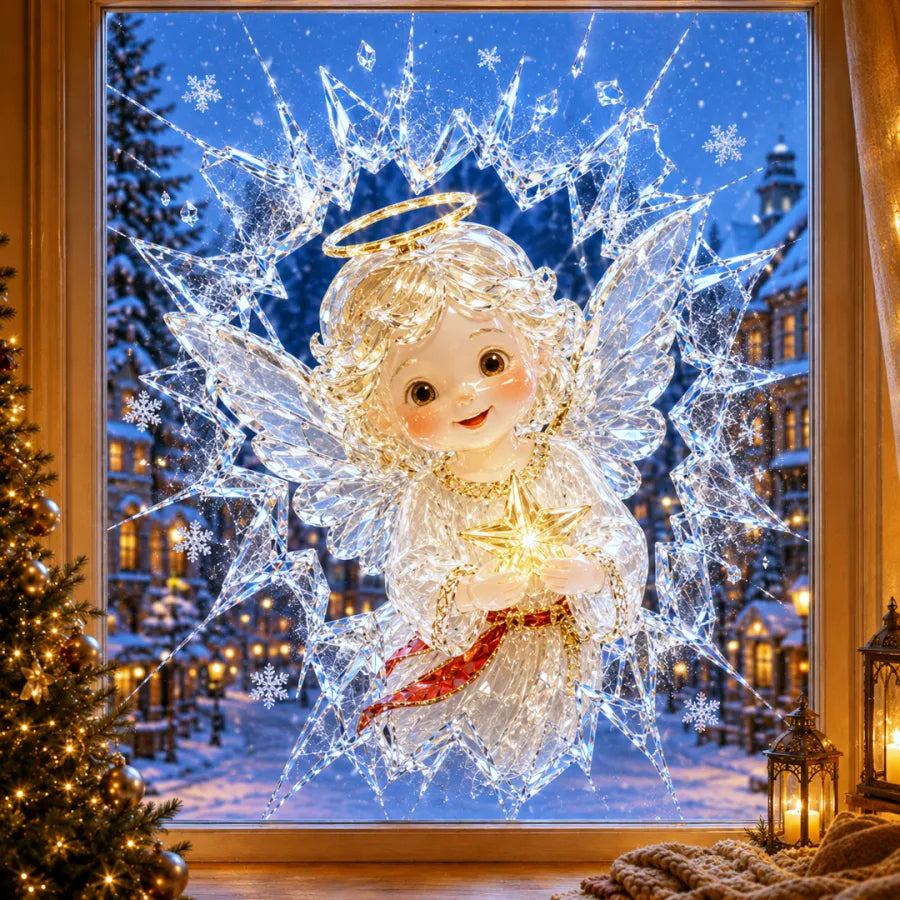 Crystal Christmas Break-In Window Decal — 3D Shattered-Glass Holiday Window Decoration