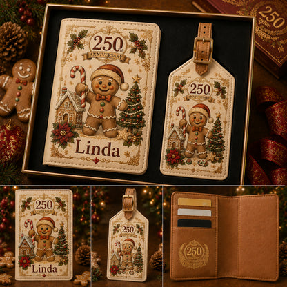 Personalized 250th Anniversary Christmas Passport Holder & Luggage Tag Gift