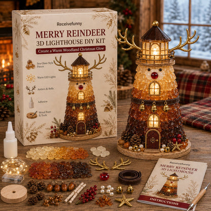 🎄Beginner-Friendly DIY Lighted Christmas Character Sea Glass-Style Lighthouse Kit Collection | Complete Kit with Sea Glass-Style Pieces, LED Lights & Step-by-Step Guide Included
