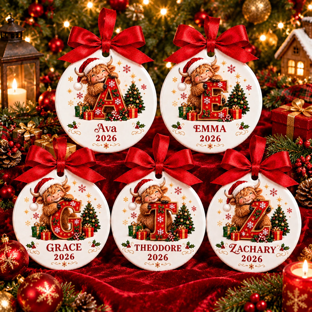 🐮 Personalized Highland Cow Initial Ornament