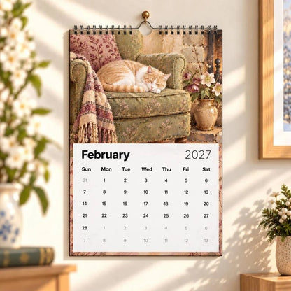 A Year of Cottage Cats 2027 Wall Calendar – Cottage Garden Cat Art, Spiral Bound Monthly Planner for Home &amp; Office