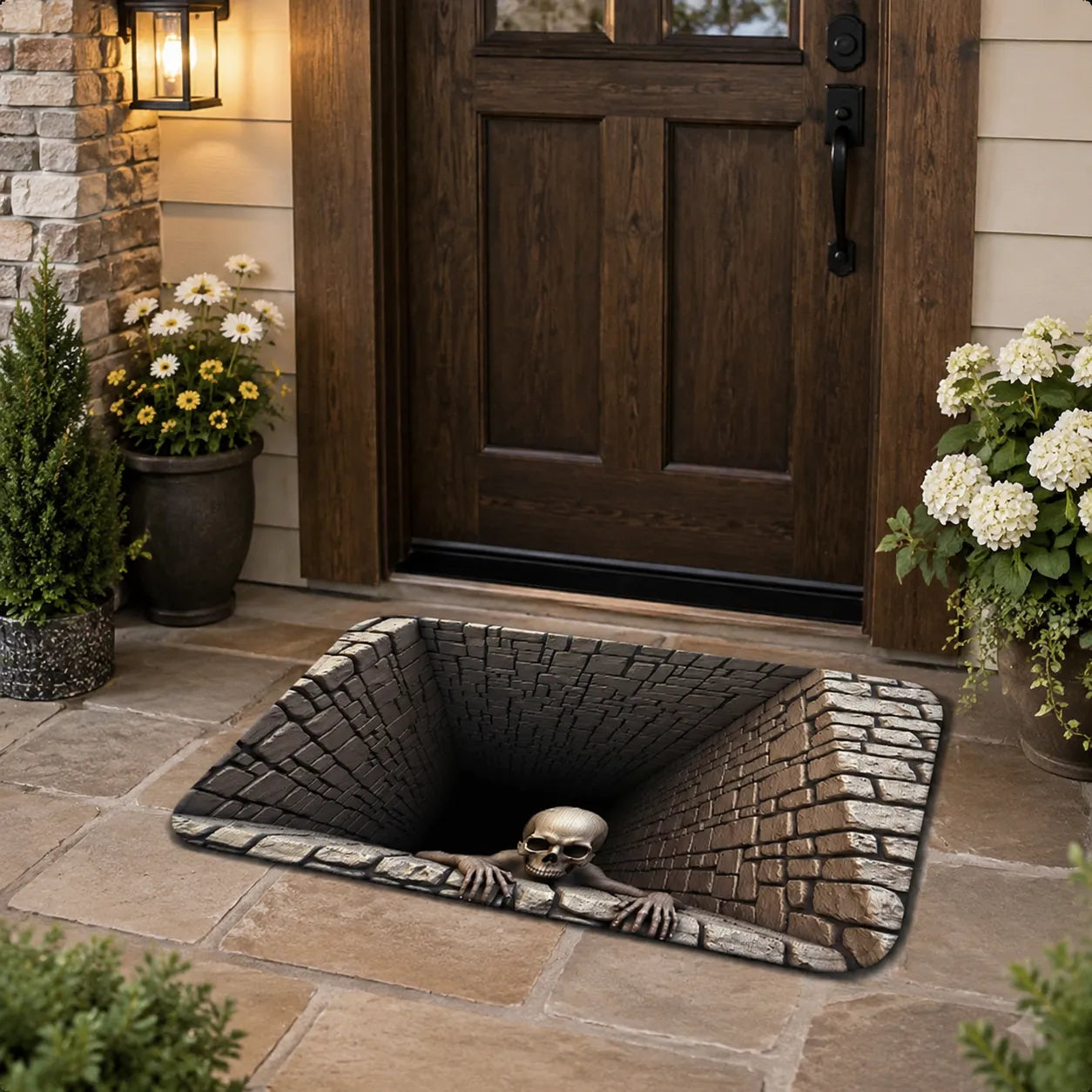 🎃 3D Skull &amp; Brick Hole Doormat – Halloween Decor That’s ActuallyScary and Fun