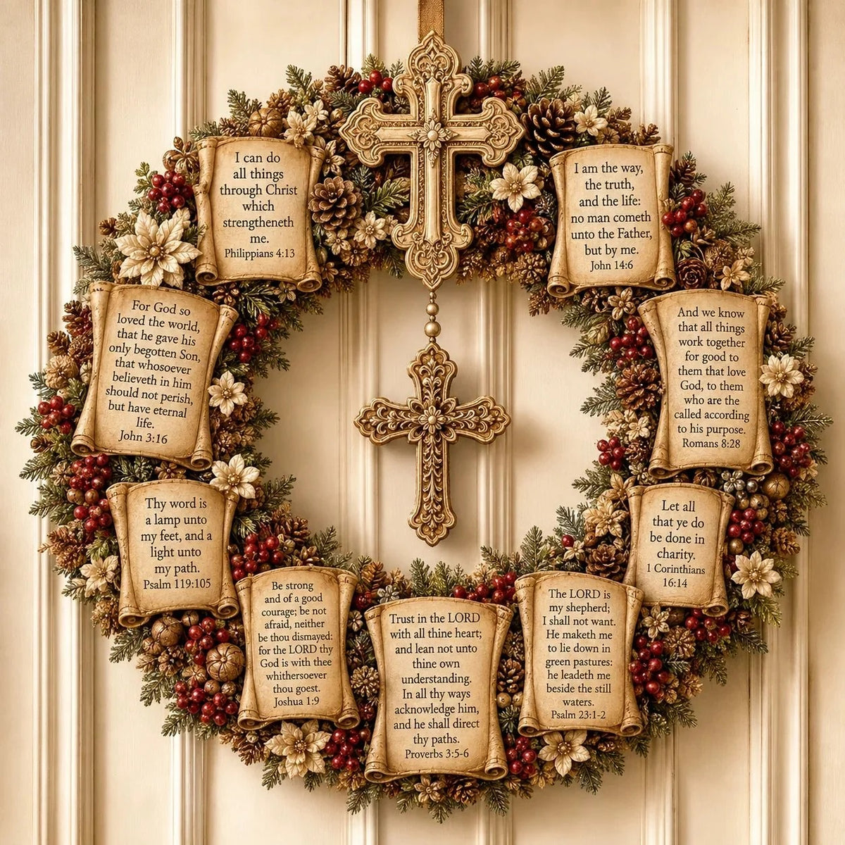 🕊️ Christian Scripture Christmas Wreath – Faith-Inspired Holiday Wall & Door Decor