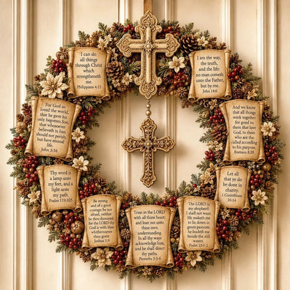 🕊️ Christian Scripture Christmas Wreath – Faith-Inspired Holiday Wall & Door Decor