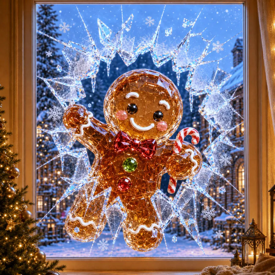 Crystal Christmas Break-In Window Decal — 3D Shattered-Glass Holiday Window Decoration